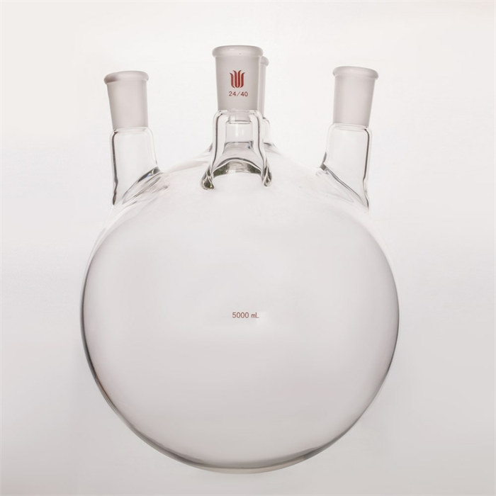 小角度四口圆底球瓶,中间磨口:29/42,侧口和前口:24/40,5000ml - 欣维尔