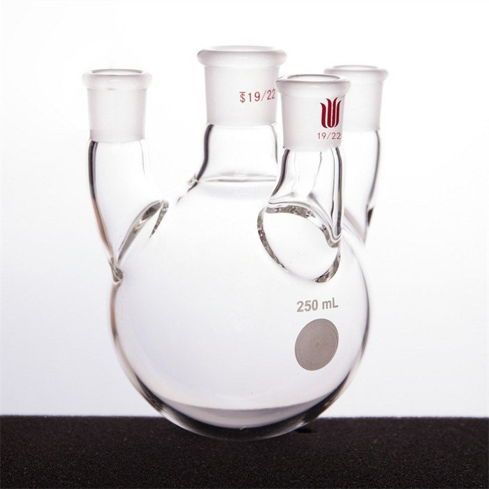 直四口圆底球瓶,主口:19/22,侧口:19/22,前口：19/22，250ml - 欣维尔