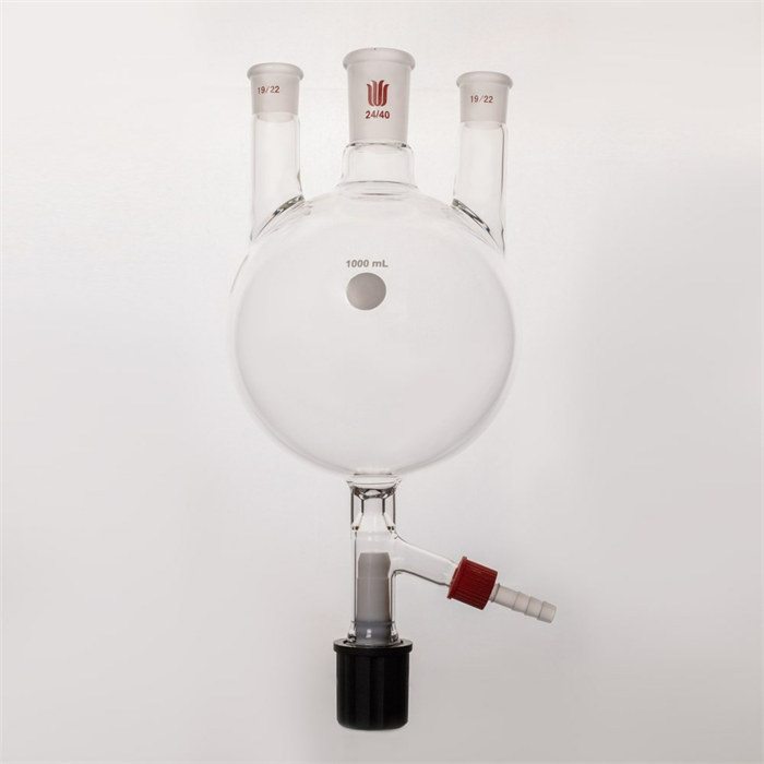 直三口圆底烧瓶,具8mm高真空,主口24/40,侧口19/22,1000ml - 欣维尔