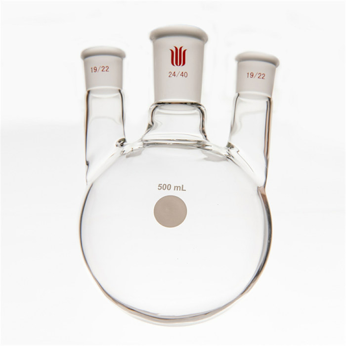 小角度三口球瓶,厚壁高强度,中间磨口24/40,侧磨口:19/22,500ml - 欣维尔