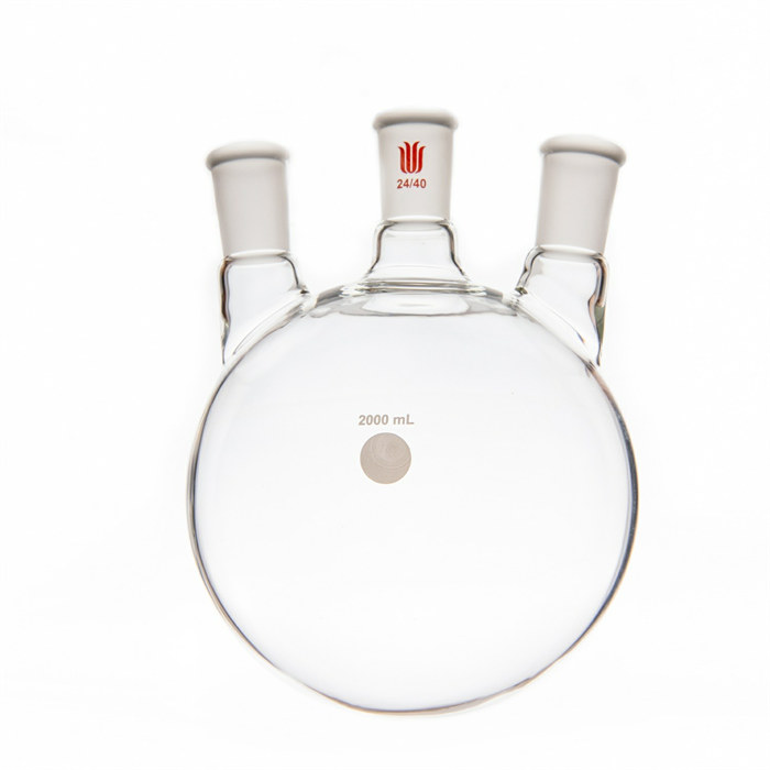 小角度三口球瓶,厚壁高强度,中间磨口:24/40,侧磨口:24/40,2000ml - 欣维尔
