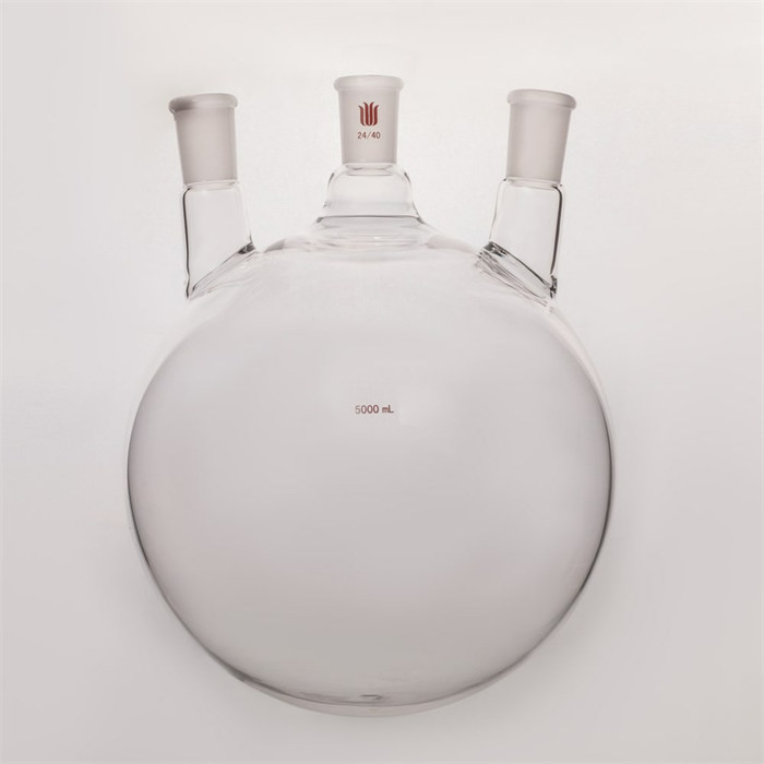 小角度三口球瓶,厚壁高强度,中间磨口:24/40,侧磨口:24/40,5000ml - 欣维尔