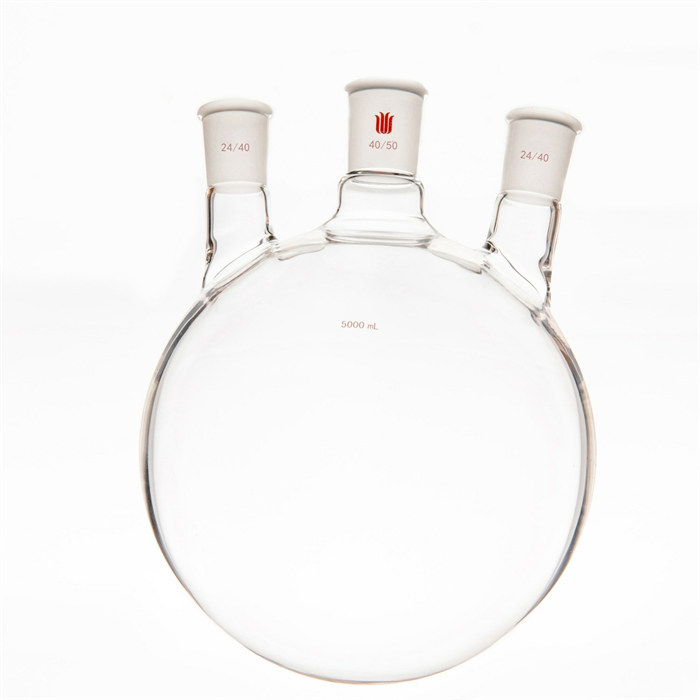 小角度三口球瓶,厚壁高强度,中间磨口:40/50,侧磨口:24/40,5000ml - 欣维尔
