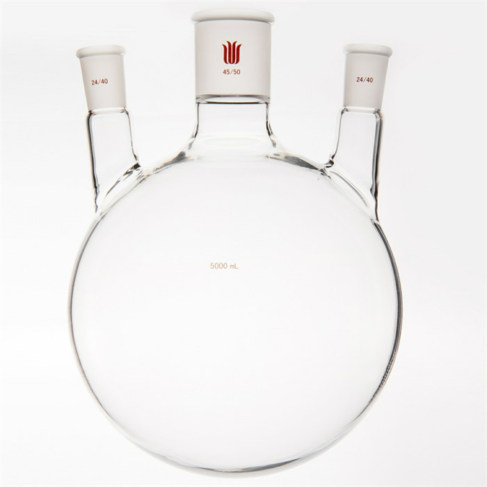 小角度三口球瓶,厚壁高强度,中间磨口:45/50,侧磨口:24/40,5000ml - 欣维尔