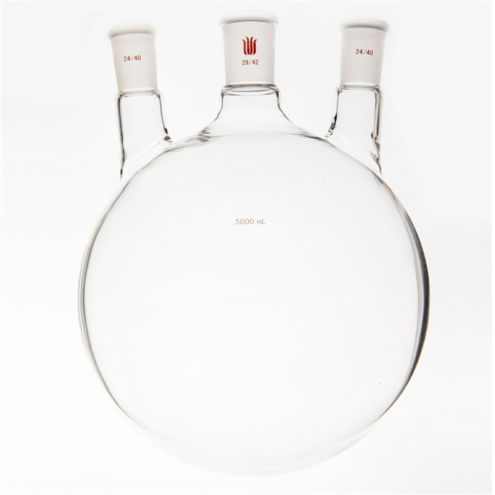 小角度三口球瓶,厚壁高强度,中间磨口:29/42,侧磨口:24/40,5000ml - 欣维尔