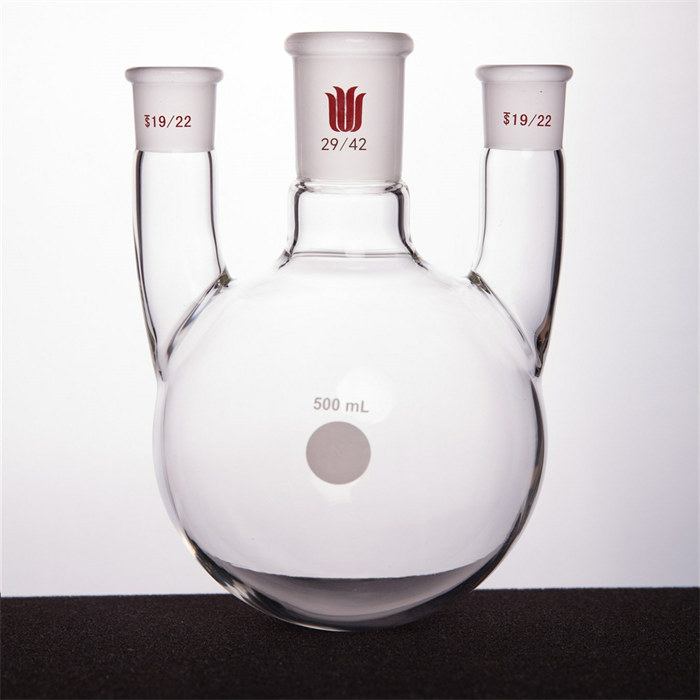 直三口球瓶,厚壁高强度,中间磨口:29/42,侧磨口:19/22,500ml - 欣维尔