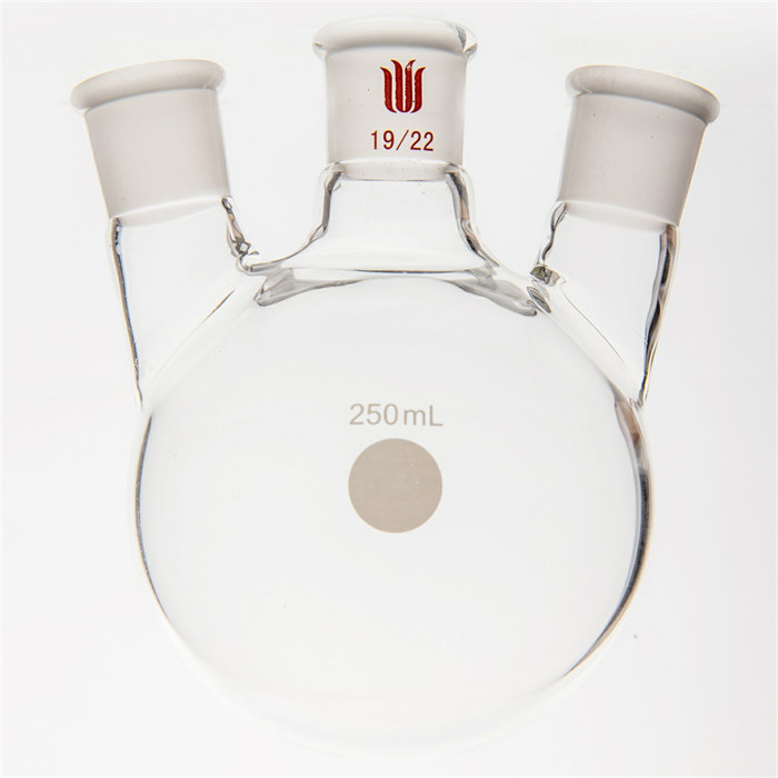 小角度三口球瓶,厚壁高强度,中间磨口19/22,侧磨口:19/22,250ml