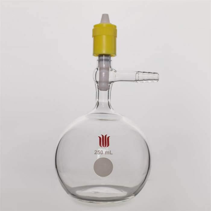 平底溶剂存储瓶,新型8mm高真空阀,250ml