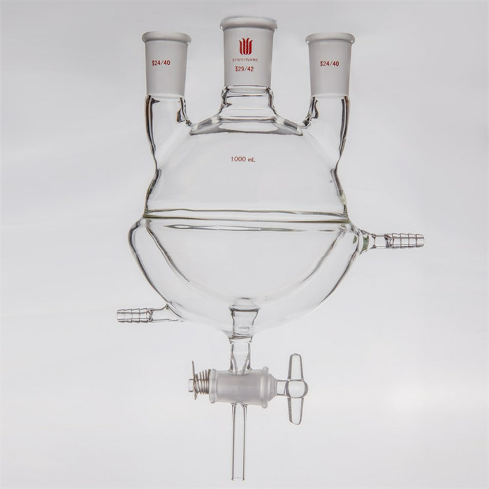 夹套半包式直三口球瓶,主口29/42,侧口24/40,1000ml，4MM玻璃节门