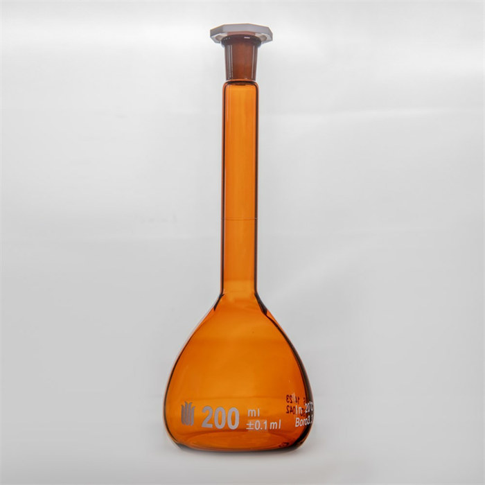 14/23口 200ML棕色玻璃容量瓶，标配塑料塞，不带个体检测证书，2支/盒 - 欣维尔