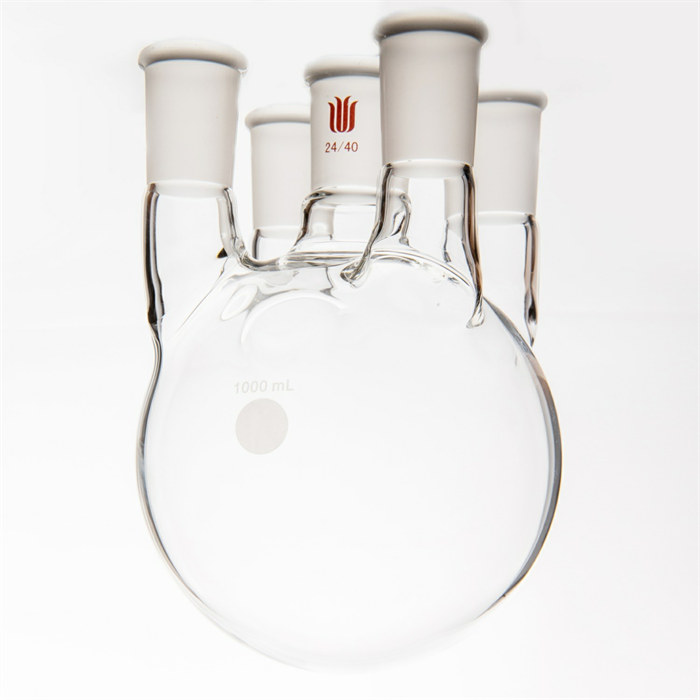 直五口圆底瓶,容量1000ml,主口24/40,边口24/40,边口24/40 - 欣维尔