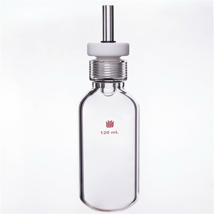 厚壁耐压瓶，具导气/真空接口，四氟全包O型圈，容量：120ML,15#