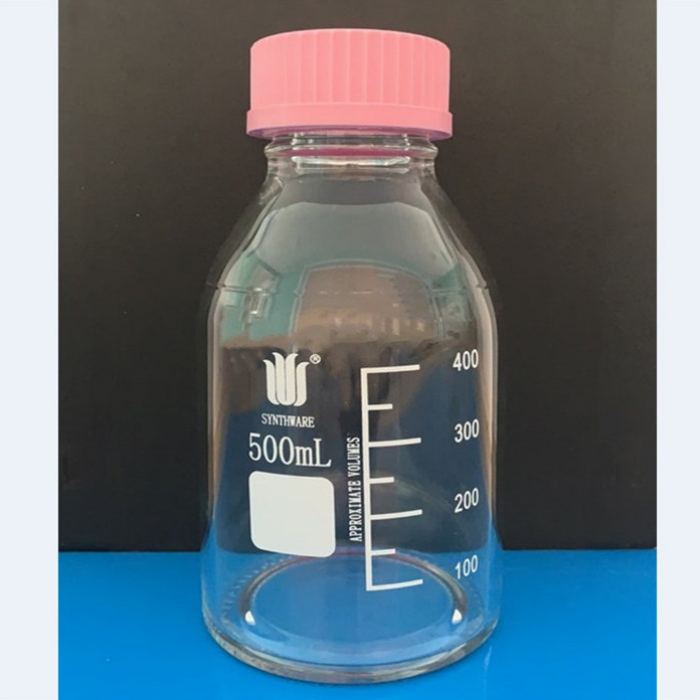 具螺纹口试剂瓶 500ml GL45，标配粉色螺纹盖，含密封圈 - 欣维尔