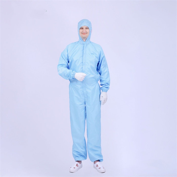经济款0.5cm条纹防静电连帽三连体洁净服 蓝色 不可高温灭菌 XXXL码