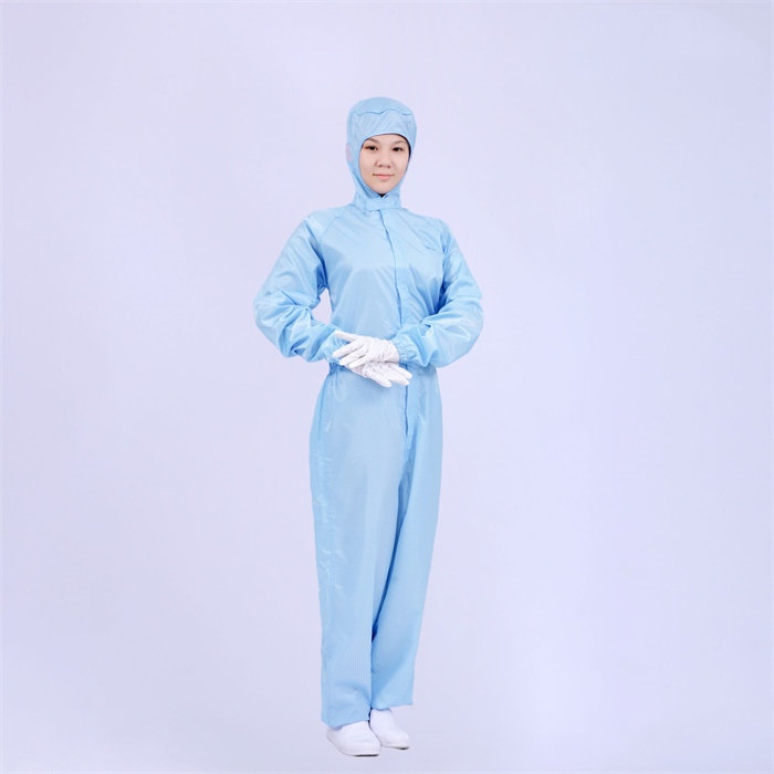 经济款0.5cm网格防静电连帽三连体洁净服 蓝色 不可高温灭菌 L码