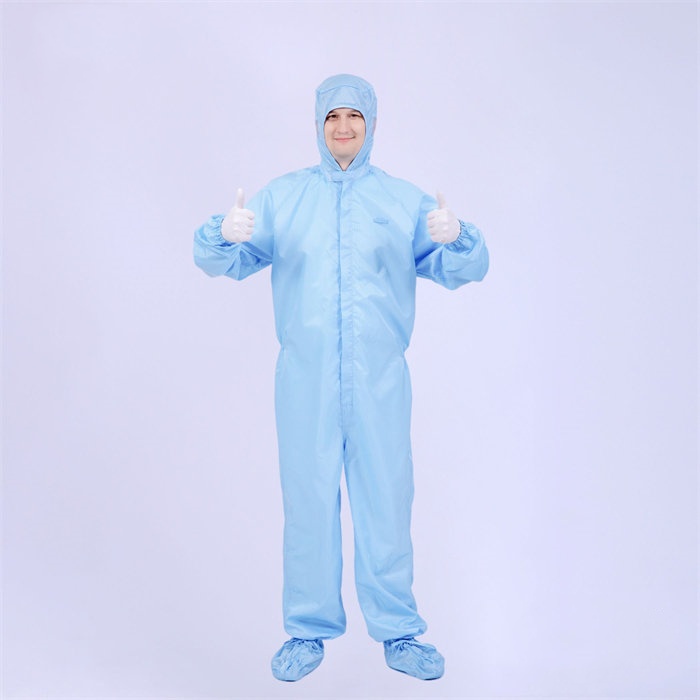 经济款0.5cm条纹防静电四连体洁净服 蓝色 不可高温灭菌 XL码