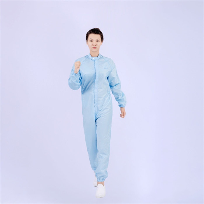 经济款0.5cm条纹防静电二连体洁净服 蓝色 可耐高温灭菌 XL码