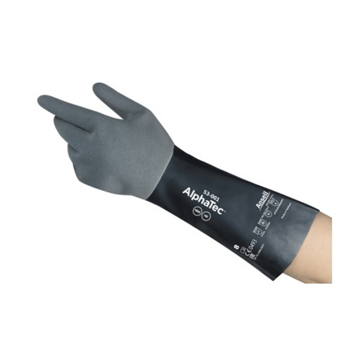 AlphaTec 氯丁多层A类防化手套 丁腈/氯丁/丁腈三层防护 黑色 35cm长 10码