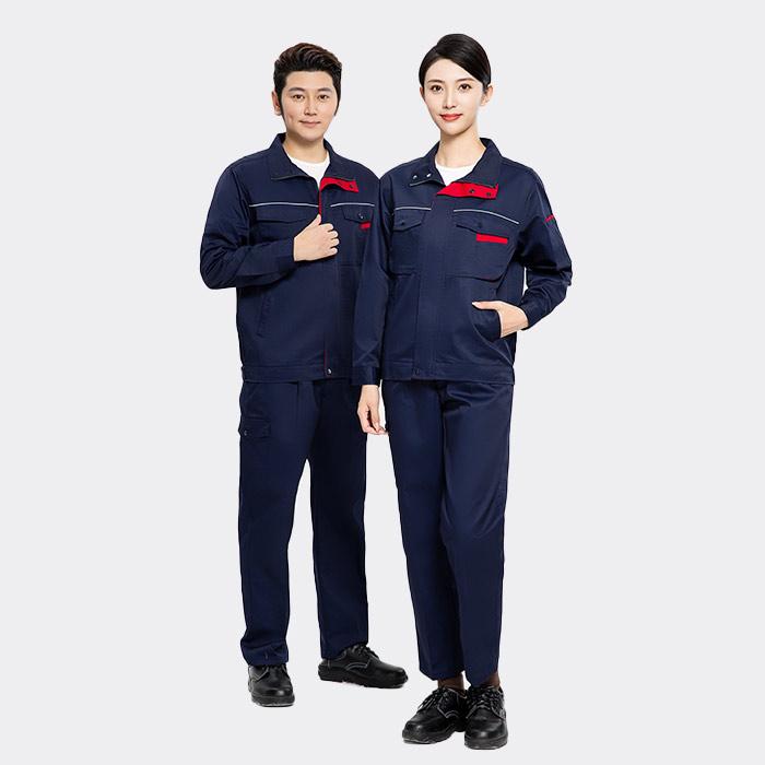 拉链款春秋长袖工作服套装（上衣+裤子）涤棉厚纱卡（涤80%棉20%）深藏青色 2XL/180码