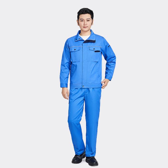 拉链款春秋长袖工作服套装（上衣+裤子）涤棉厚纱卡（涤80%棉20%）浅中蓝色 4XL/190码