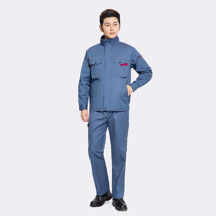拉链款春秋长袖工作服套装（上衣+裤子）涤棉厚纱卡（涤80%棉20%）深灰蓝色 4XL/190码