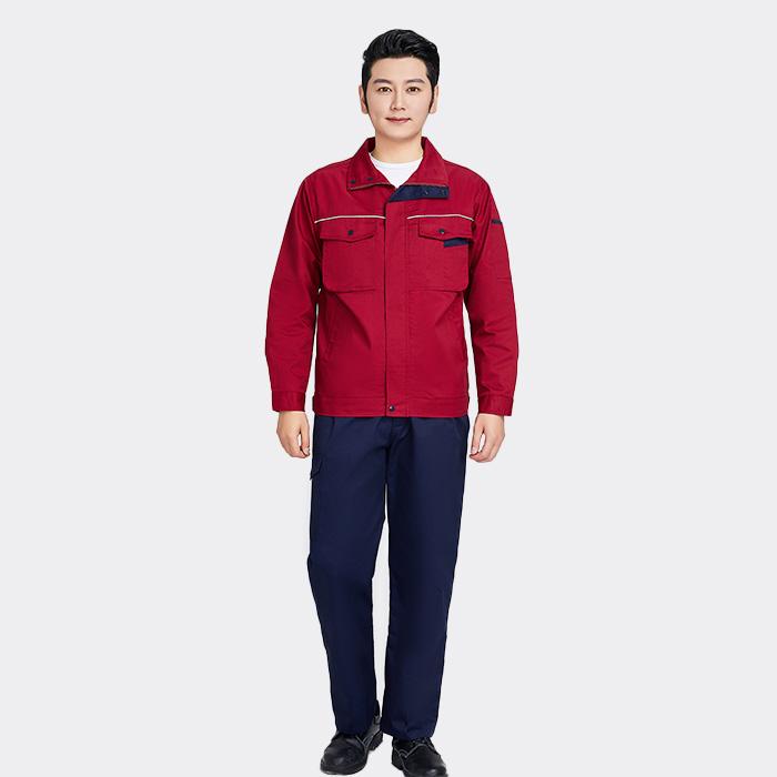 拉链款春秋长袖工作服套装（上衣+裤子）涤棉厚纱卡（涤80%棉20%）枣红色 5XL/195码