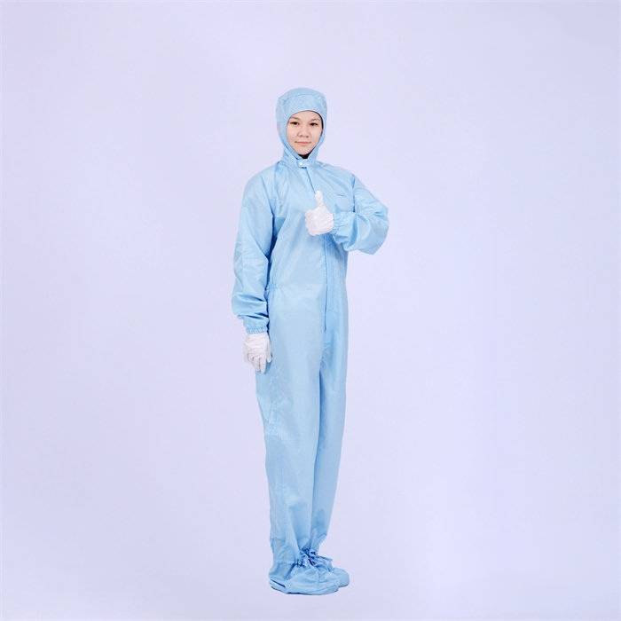 经济款0.5cm网格防静电四连体洁净服 蓝色（含洁净布袋1个）可耐高温灭菌 XL码